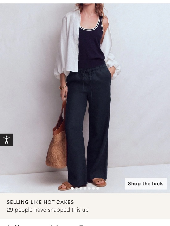 Boden Pants - Boden Navy Wide-Leg Drawstring Linen-Blend Pants